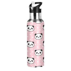 panda face water bottle kids stainless steel vacuum insulated water flask thermo standard mouth bottle with wide handle