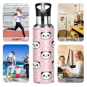 Panda Face Water Bottle Kids Stainless Steel Vacuum Insulated Water Flask Thermo Standard Mouth Bottle with Wide Handle