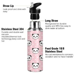 Panda Face Water Bottle Kids Stainless Steel Vacuum Insulated Water Flask Thermo Standard Mouth Bottle with Wide Handle