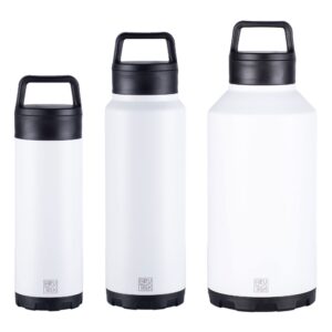 BruTrekker Bottle - Insulated Stainless Steel Tumbler Mug Keeps Drinks Hot or Cold - 2 Piece Drink and Pour Lid - Reusable Coffee Water or Beer Growler (64 fl.oz, Snowflake White)