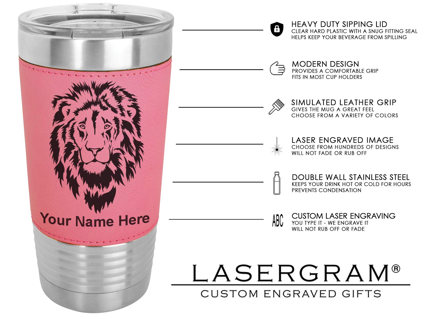 LaserGram 20oz Vacuum Insulated Tumbler Mug, Barber Shop Pole, Personalized Engraving Included (Faux Leather, Pink)