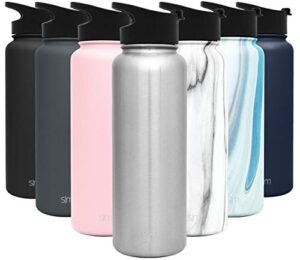 simple modern 40oz water bottle, insulated reusable wide mouth stainless steel metal flask with flip lid, simple stainless