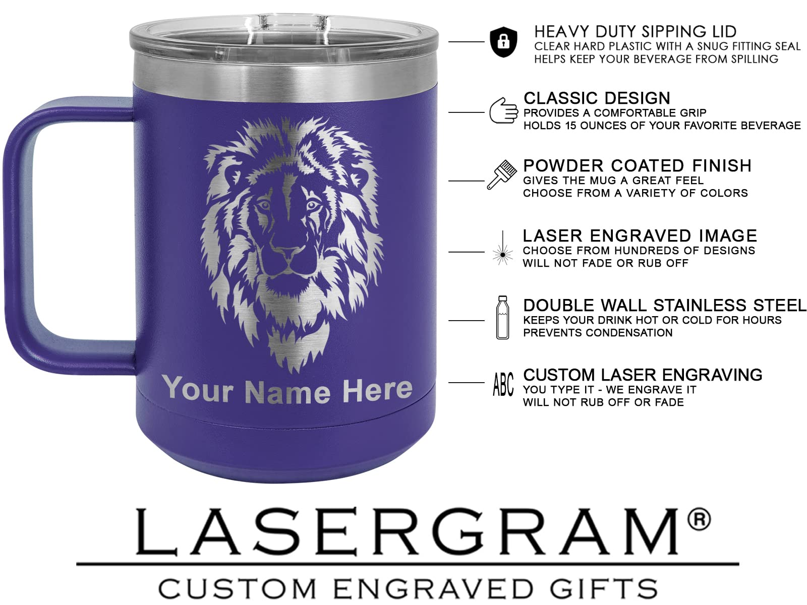 LaserGram 15oz Vacuum Insulated Coffee Mug, PT Physical Therapist, Personalized Engraving Included (Dark Purple)