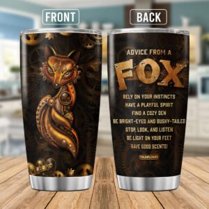 9SUNFLOWER Fox Coffee Tumbler Mechanic Style Birthday Gifts For Girls Women Boys Friends Steampunk Travel Mug With Lid Insulated Cold Drink Cup Inspirational Quotes Drinking Cups