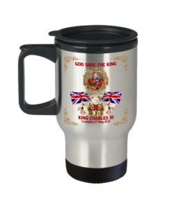 coronation travel mug, king charles iii, stainless steel, 14oz, royal memorabilia, coronation 2023, travel cup