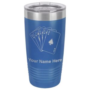 lasergram 20oz vacuum insulated tumbler mug, royal flush poker cards, personalized engraving included (dark blue)