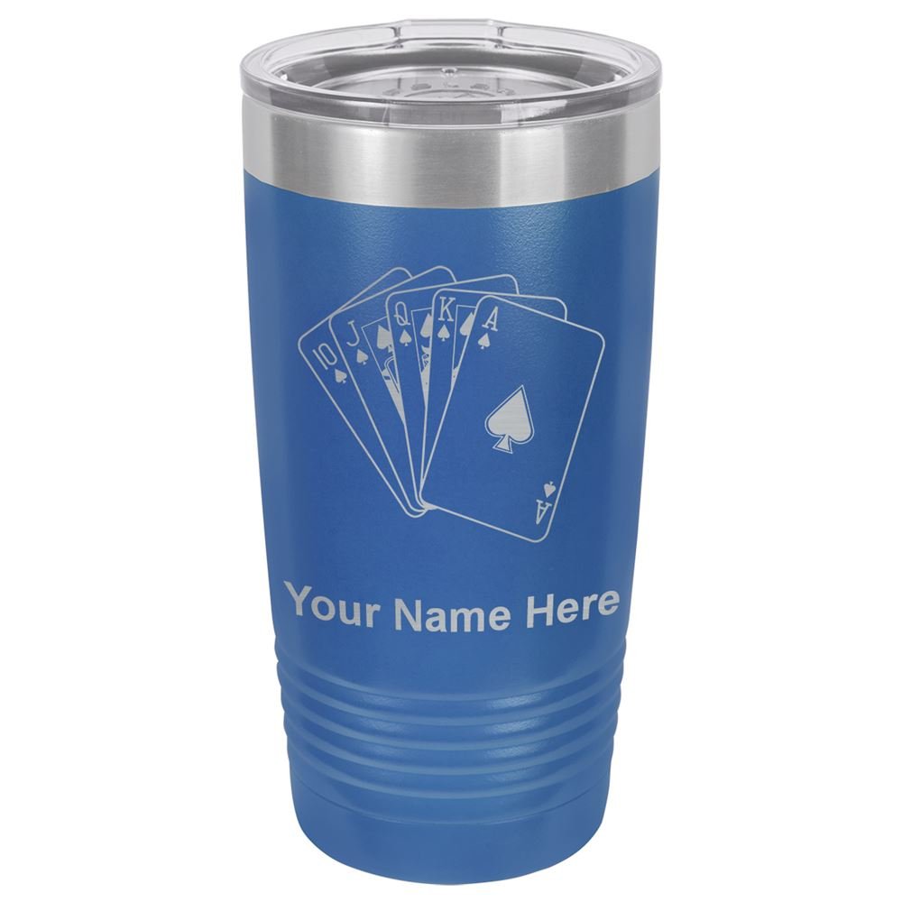 LaserGram 20oz Vacuum Insulated Tumbler Mug, Royal Flush Poker Cards, Personalized Engraving Included (Dark Blue)
