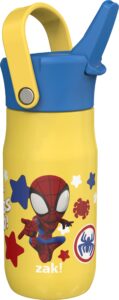 zak designs harmony marvel spidey and his amazing friends kid water bottle for travel or at home, 14oz recycled stainless steel is leak-proof when closed and vacuum insulated (spiderman)