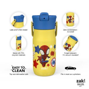 Zak Designs Harmony Marvel Spidey and His Amazing Friends Kid Water Bottle for Travel or At Home, 14oz Recycled Stainless Steel is Leak-Proof When Closed and Vacuum Insulated (Spiderman)