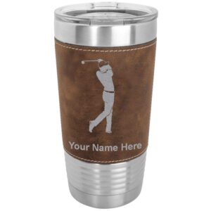 lasergram 20oz vacuum insulated tumbler mug, golfer golfing, personalized engraving included (faux leather, rustic)