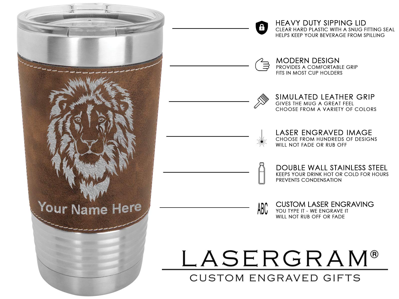 LaserGram 20oz Vacuum Insulated Tumbler Mug, Golfer Golfing, Personalized Engraving Included (Faux Leather, Rustic)