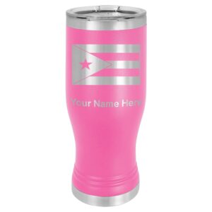 lasergram 14oz vacuum insulated pilsner mug, flag of puerto rico, personalized engraving included (pink)