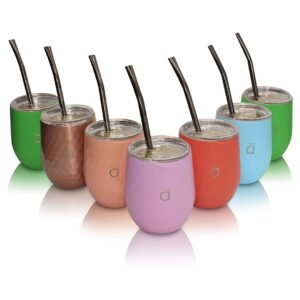 Kalmateh Yerba Mate Gourd - Double Walled Stainless Steel with BPA Free Lid, Bombilla Filter Straw & Bombilla Cleaner -Pastel Pink, 8 oz