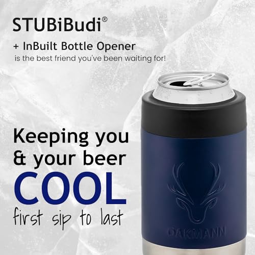 STUBiBudi Beer Can Cooler 12 oz Beer Bottle Insulator Beer Bottle Opener, 3 in 1 Universal Can Cozy Insulated Can Cooler Beer Cooler 4 in 1 Can Holder Beer Gifts Men Beer Opener (Navy)