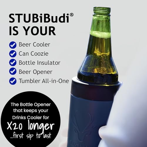 STUBiBudi Beer Can Cooler 12 oz Beer Bottle Insulator Beer Bottle Opener, 3 in 1 Universal Can Cozy Insulated Can Cooler Beer Cooler 4 in 1 Can Holder Beer Gifts Men Beer Opener (Navy)