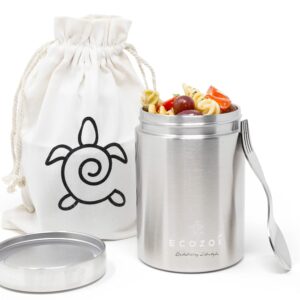 ecozoi Stainless Steel Insulated Lunch Box, Food Jar - Vacuum Insulated Thermos, 17 Oz + Spork + Lunch Bag