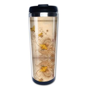 nvjui jufopl rural honey bees wildflowers travel tumbler coffee mug for men's & women's 14 oz, with flip lid, stainless steel, vacuum insulated, water bottle cup