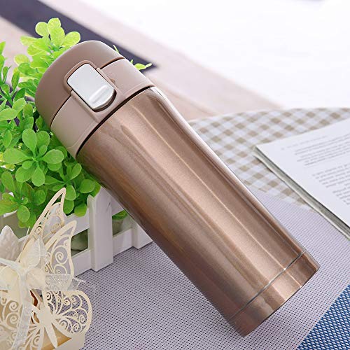 Vacuum Insulated Water Bottle Stainless Steel Leak Proof Flip Cap Travel Mug Coffee Tea Cup Outdoor Sports Camping 350ml(Golden)