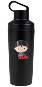 superman official superman cute chibi character pattern 18 oz insulated water bottle, leak resistant, vacuum insulated stainless steel with 2-in-1 loop cap