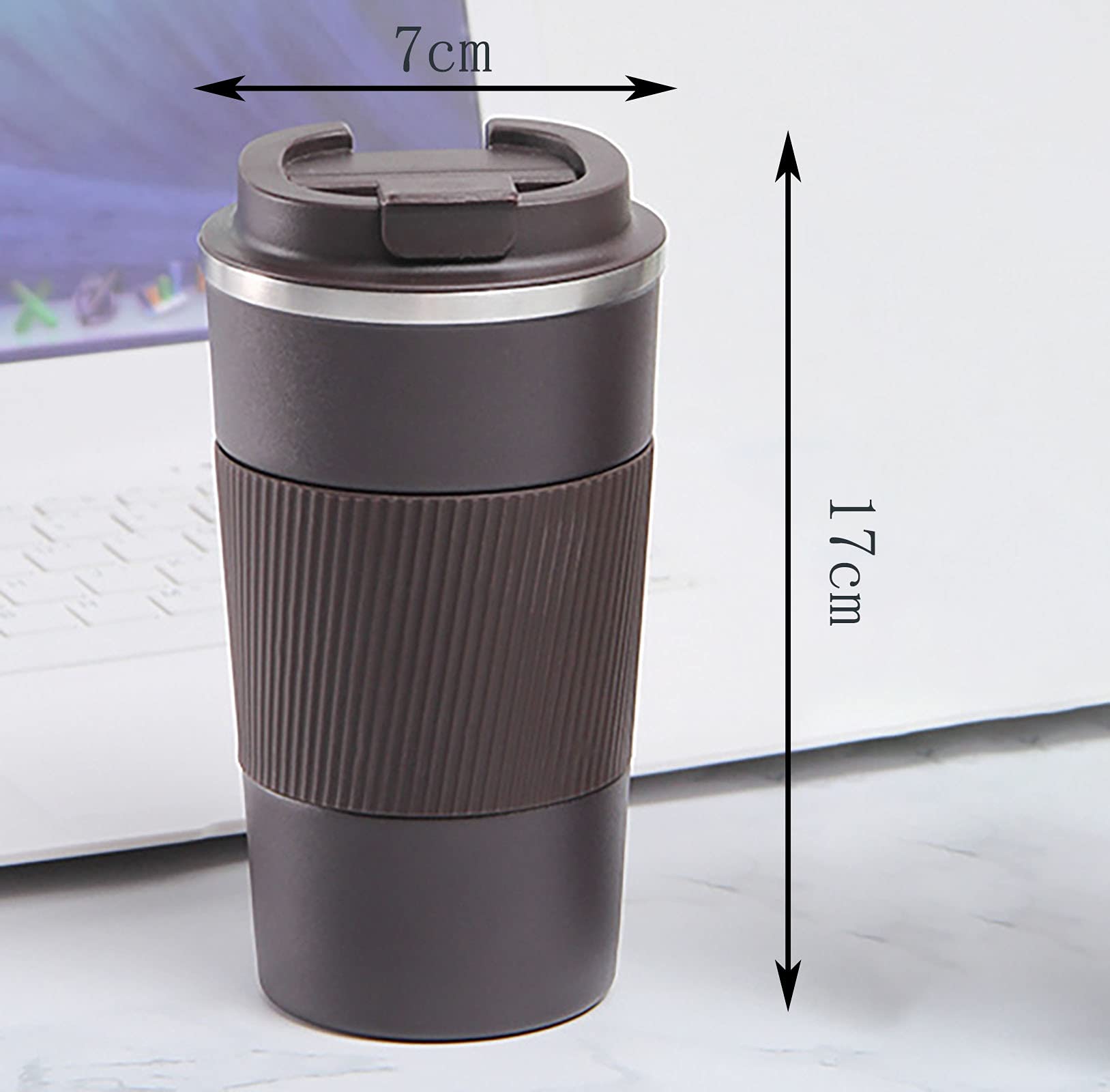 17oz Stainless Steel Vacuum Insulated Coffee Travel Mug for Ice Drink & Hot Beverage, Double Wall Travel Tumbler Cups with Spill Proof Lid, Car Thermos Gift for Men and Women (Brown)