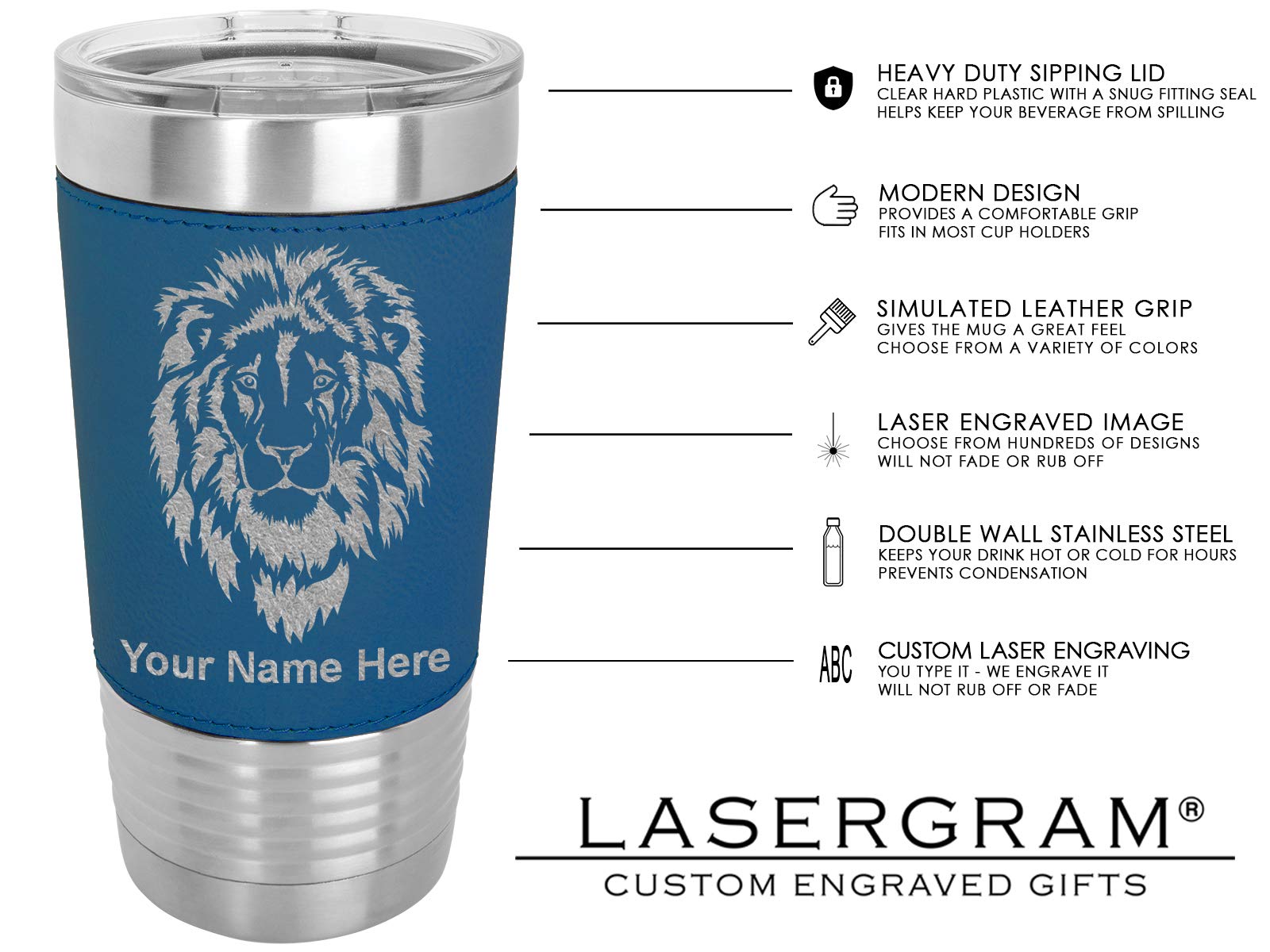 LaserGram 20oz Vacuum Insulated Tumbler Mug, Nephrology, Personalized Engraving Included (Faux Leather, Blue)