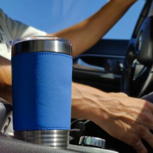 LaserGram 20oz Vacuum Insulated Tumbler Mug, Nephrology, Personalized Engraving Included (Faux Leather, Blue)