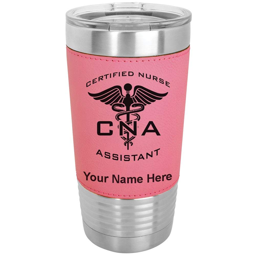 LaserGram 20oz Vacuum Insulated Tumbler Mug, CNA Certified Nurse Assistant, Personalized Engraving Included (Faux Leather, Pink)