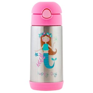 stephen joseph double wall stainless steel bottles, insulated water bottle for kids toddlers, vacuum insulated bottle with straw, bpa-free water bottle – 11.8 ounces, mermaid