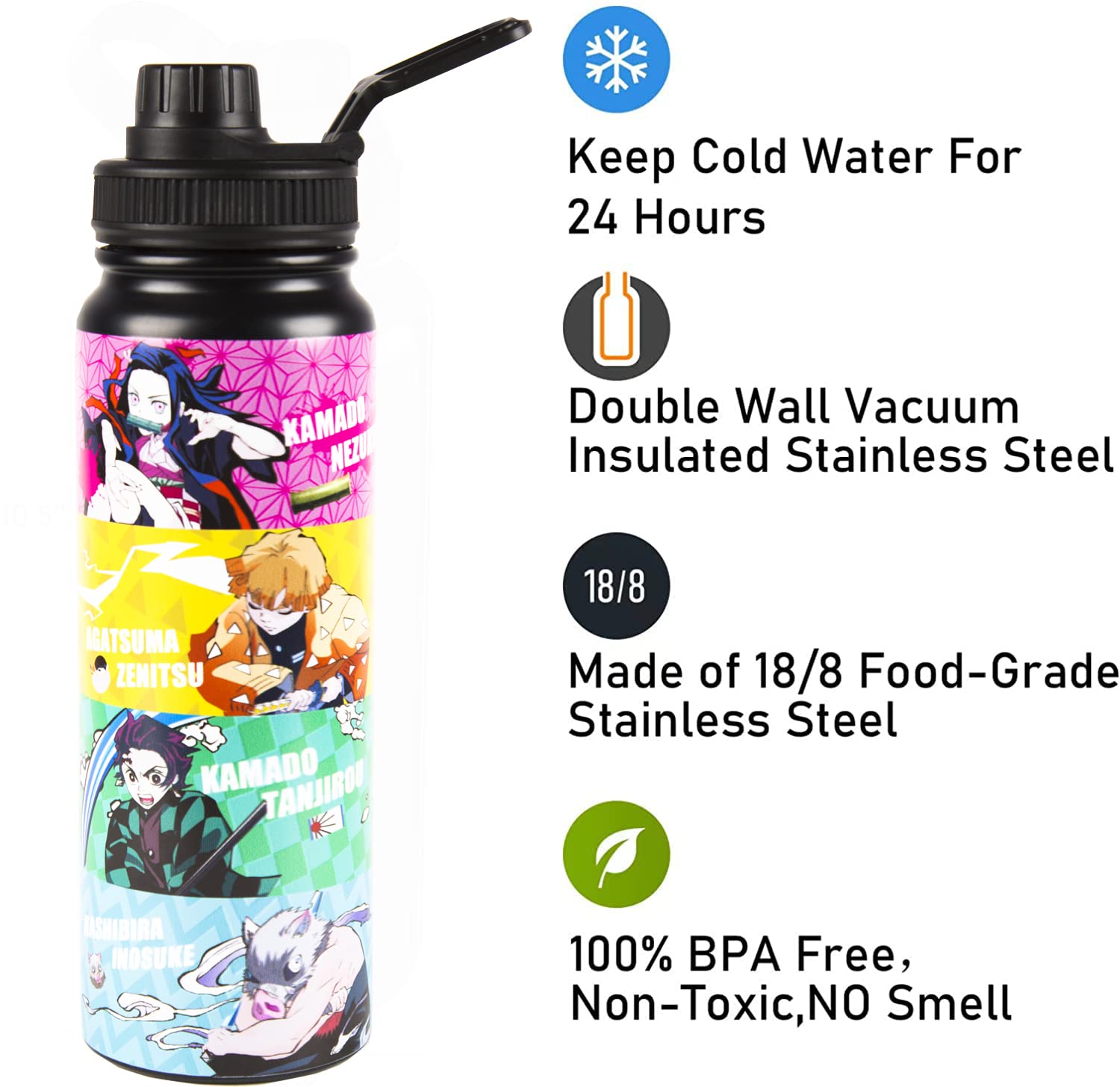 VORSAK waterbottle 28oz Stainless Steel Insulated Sport Bottle BPA Free, 3D Printing anime Tanjiro Nezuko