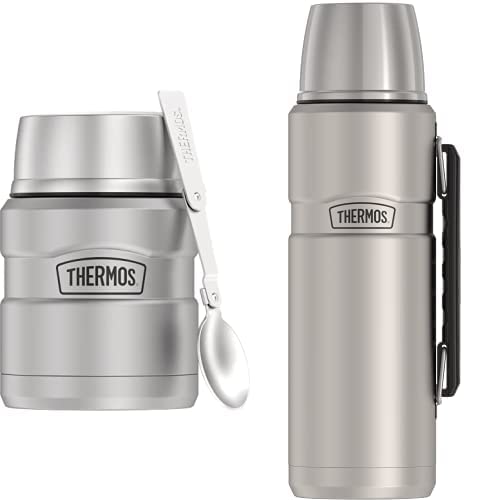 THERMOS Stainless King Vacuum-Insulated Beverage Bottle, 40 Ounce, Matte Steel and Food Jar Bundle