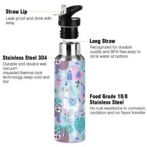 senya 20 Oz Water Bottle with Straw Animals Alpaca Llama Sloth Dinosaur Stainless Steel Water Bottle for Traveling Sports Leakproof Insulated Water Bottle