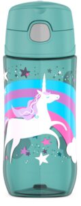 thermos funtainer 16 ounce plastic hydration bottle with spout lid, color change unicorns
