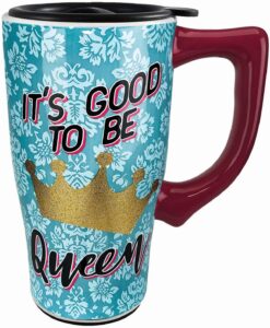 spoontiques good to be queen ceramic travel mug