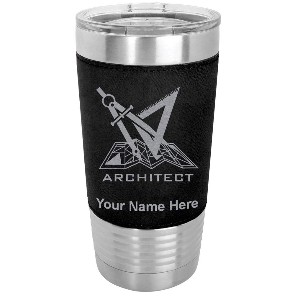 LaserGram 20oz Vacuum Insulated Tumbler Mug, Architect Symbol, Personalized Engraving Included (Faux Leather, Black)