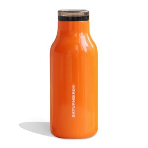 saturnbird 15 oz water bottle coffee tumbler, orange, double-wall vacuum insulated stainless steel thermos, 360 degree leak proof