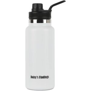 daisy's findings insulated water bottle | stainless steel water bottles | water bottle for hiking | sports water bottle | 32 oz insulated water bottle | simply modern water bottle | white