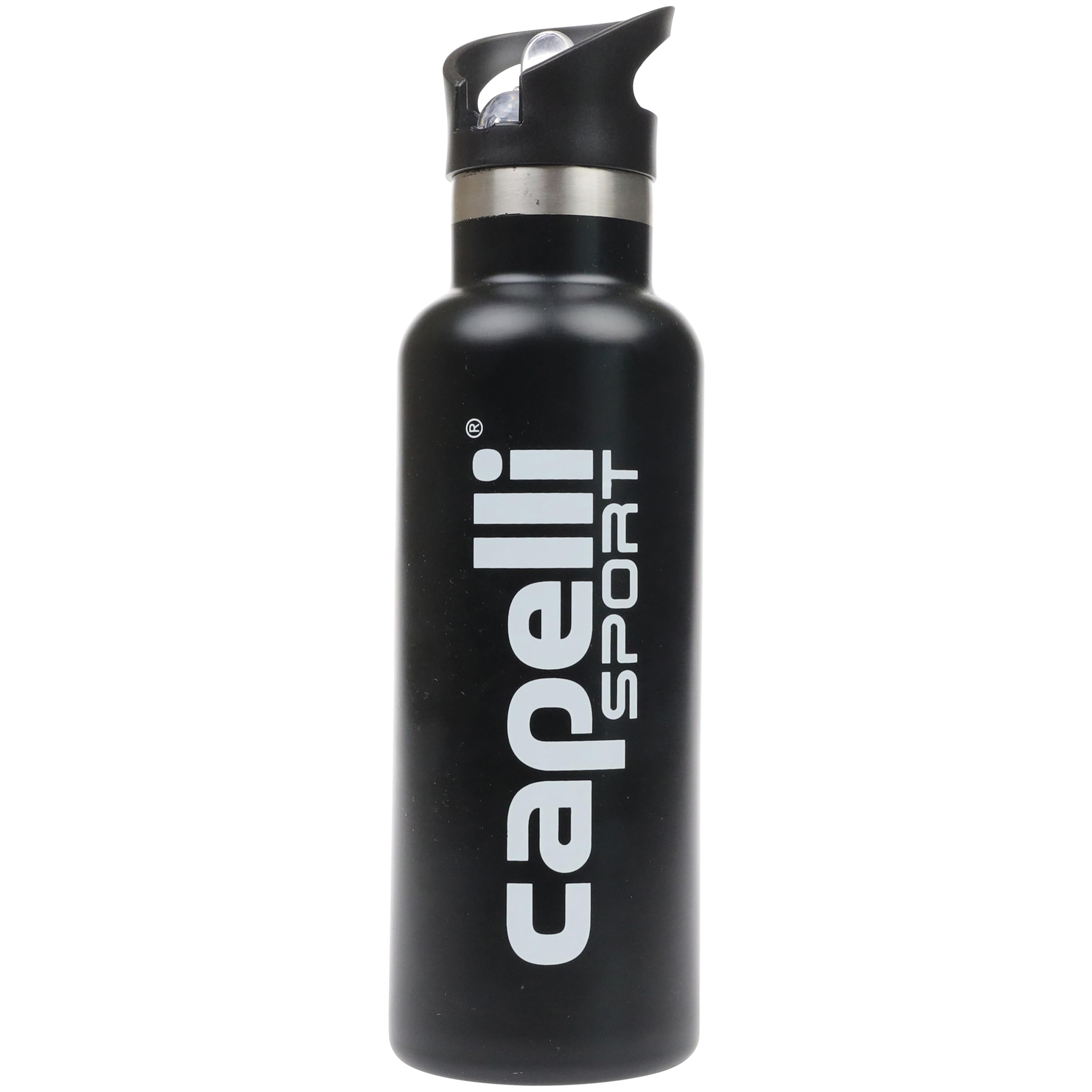 Capelli Sport Water Bottle Stainless Steel, Insulated Thermos Water Bottle with Plastic Straw Cap, Black