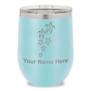 skunkwerkz wine glass tumbler, sea turtle family, personalized engraving included (light blue)