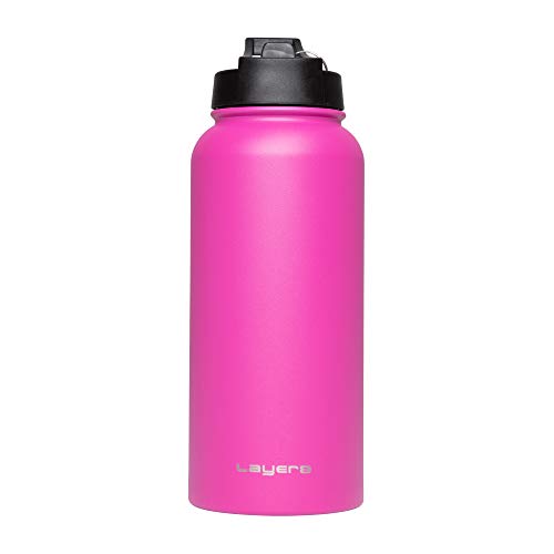 Layer 8 Stainless Steel Portable Water Bottle with Pop Up Straw and Screw on Lid