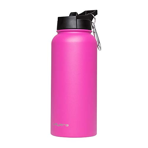 Layer 8 Stainless Steel Portable Water Bottle with Pop Up Straw and Screw on Lid