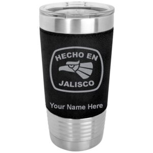 lasergram 20oz vacuum insulated tumbler mug, hecho en jalisco, personalized engraving included (faux leather, black)
