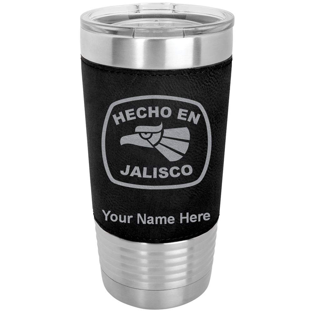 LaserGram 20oz Vacuum Insulated Tumbler Mug, Hecho en Jalisco, Personalized Engraving Included (Faux Leather, Black)