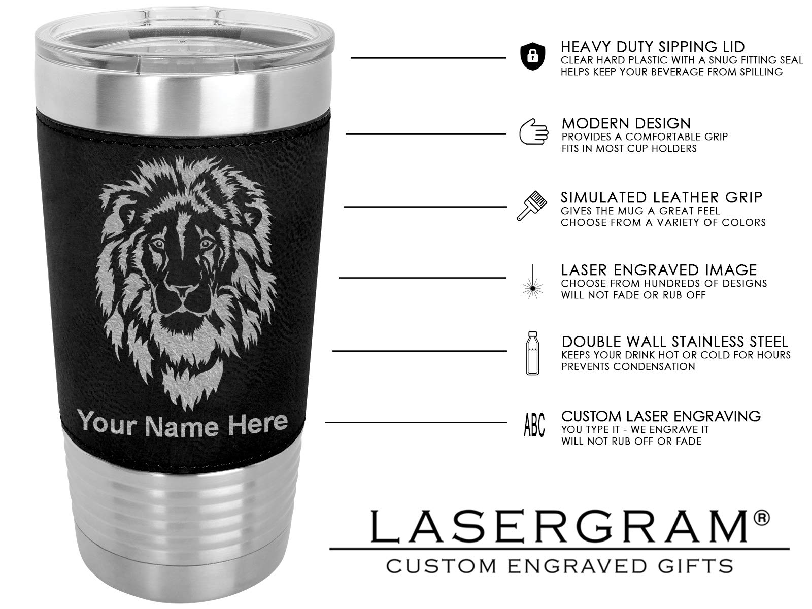 LaserGram 20oz Vacuum Insulated Tumbler Mug, Hecho en Jalisco, Personalized Engraving Included (Faux Leather, Black)