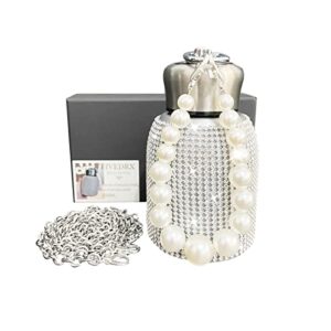 bling stainless steel diamond water bottle crystal rhinestone cute vaccume insulated thermal flask with chain and pearl bracelet (300ml/10.2oz)
