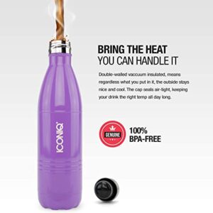 ICONIQ Stainless Steel Vacuum Insulated Water Bottle with Pop Up Straw Cap | 25 Ounce | Gloss Blue + Purple