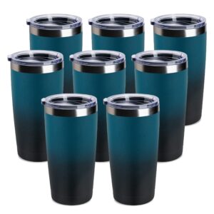 tdyddyu 8 pack 20 oz double wall stainless steel vacuum insulated tumbler coffee travel mug with lid, durable powder coated insulated coffee cup for cold & hot drinks (ombreindigo, 8pack)