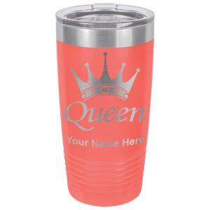 lasergram 20oz vacuum insulated tumbler mug, queen crown, personalized engraving included (coral)