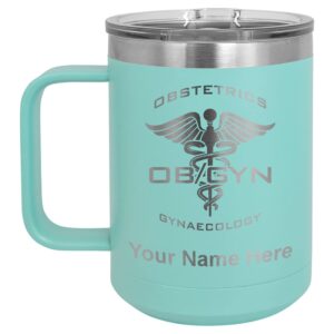 lasergram 15oz vacuum insulated coffee mug, obgyn obstetrics and gynaecology, personalized engraving included (teal)