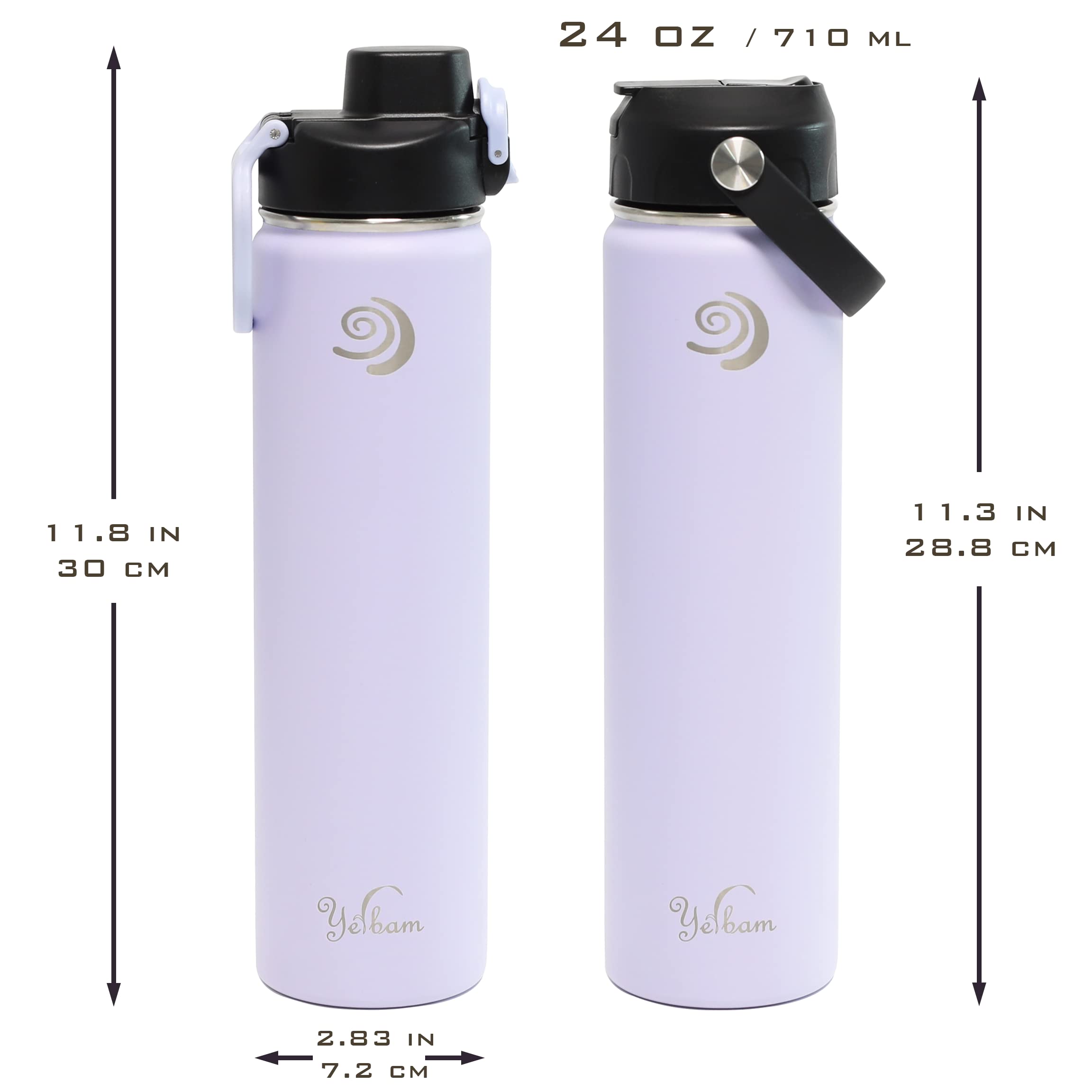 Yerbam 24oz Sports Flask Insulated Water Bottle One-Touch Open Chug Lid & Covered Straw Lid Wide Mouth Direct Drink Paracord Strap Dishwasher Safe Leakproof Sweat-Free BPA-Free (Light Periwinkle)