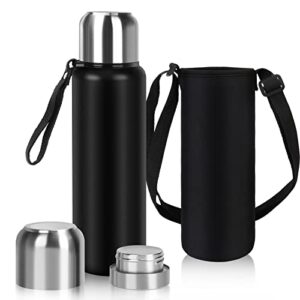 insulated water bottle, 27oz stainelss steel double wall vacuum insulated bottle with lids, sports water bottle thermos keeps cold and hot for driving, hiking, camping, climbing (black)